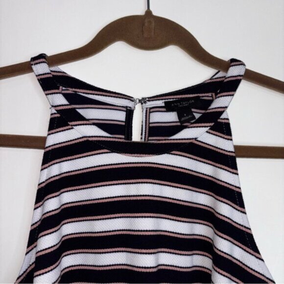 Ann Taylor Women’s Striped Sleeveless Dress Size 8 Jersey Knit High Neck Summer - Picture 4 of 8